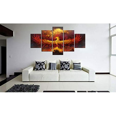 Fire Phoenix Bird Abstract Painting 5 Piece Canvas Print Wall Art Fire Phoenix Bird Abstract Painting 5 Piece Canvas Print Wall Art